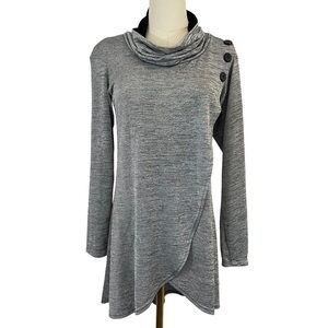 Joseph Ribkoff Long Sleeve Top Womens 4 XS Silver Wrap Front Mock Neck Shirt